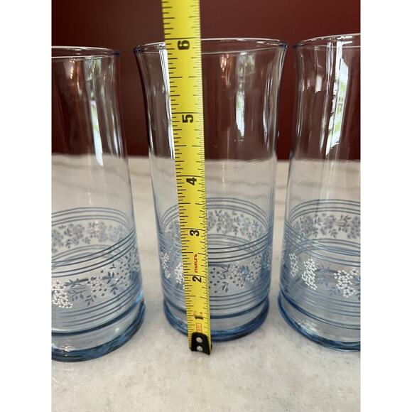 Libbey Blue Tumbler Glasses White Flowers Stripes 16 OZ Set of 3 vtg - Picture 8 of 8